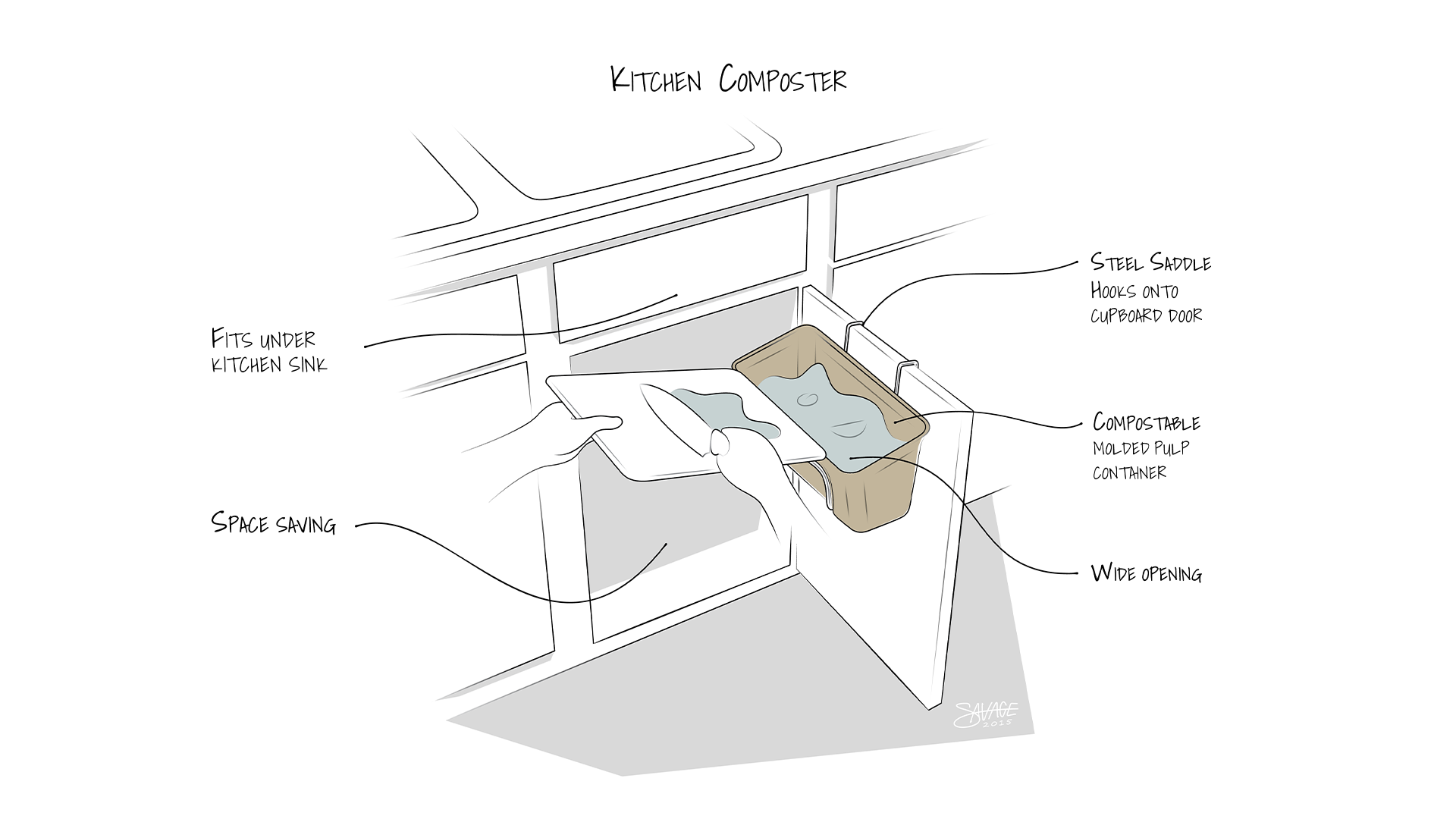 {Post}MODERN kitchen compost system made from molded pulp product photography